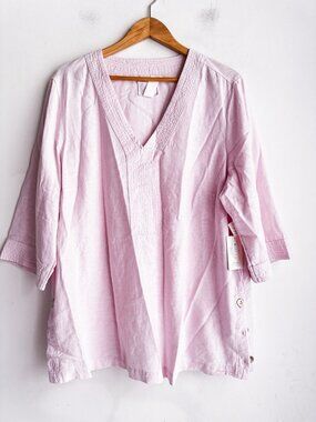 Singrid Olsen Pastel Pink Linen Blend Tunic Top 1X